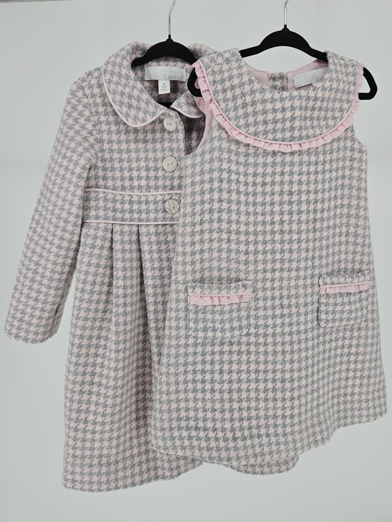 Camilla Other - Camilla Girls 2 Piece Houndstooth Coat & Dress Set Pink Grey Size 3T